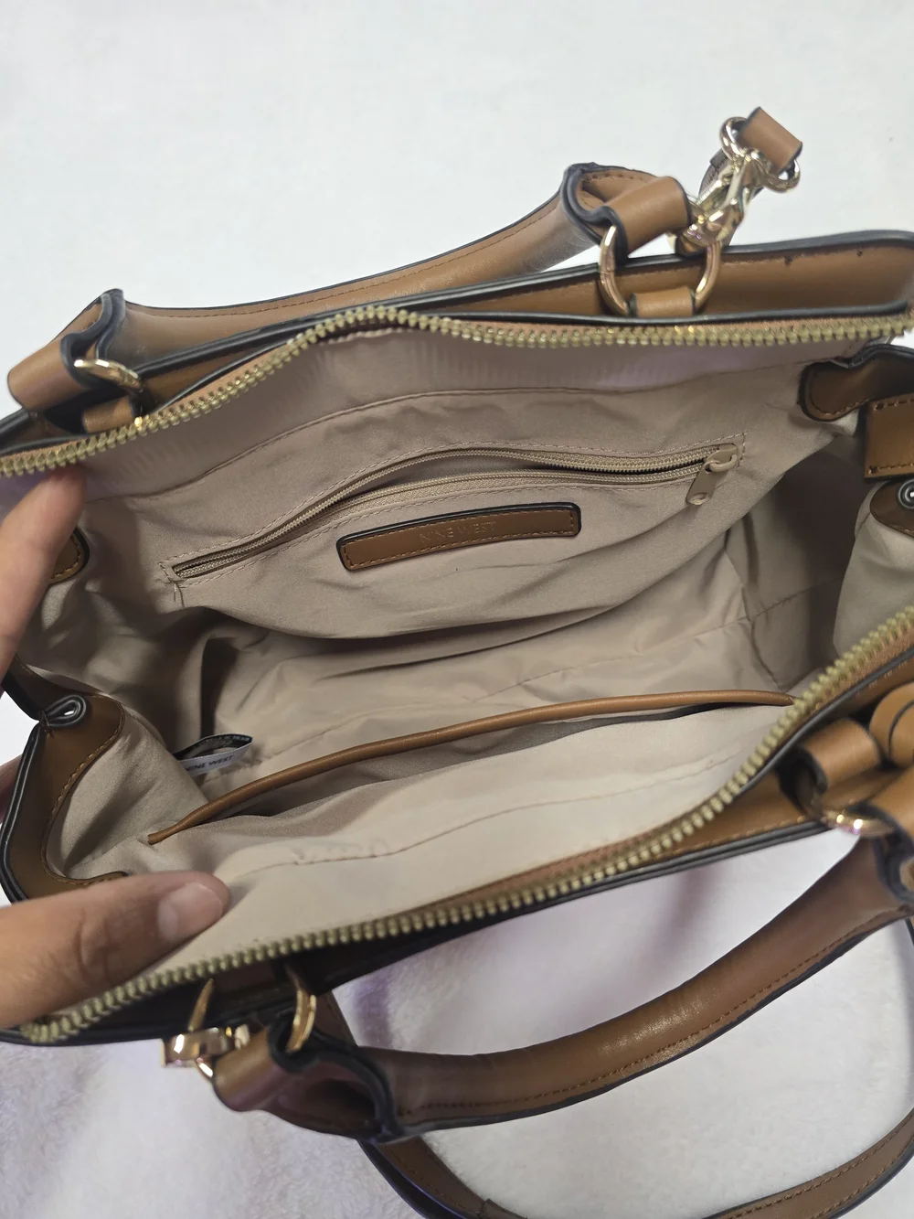 Nine West Tan Patterned Top-Handle Satchel